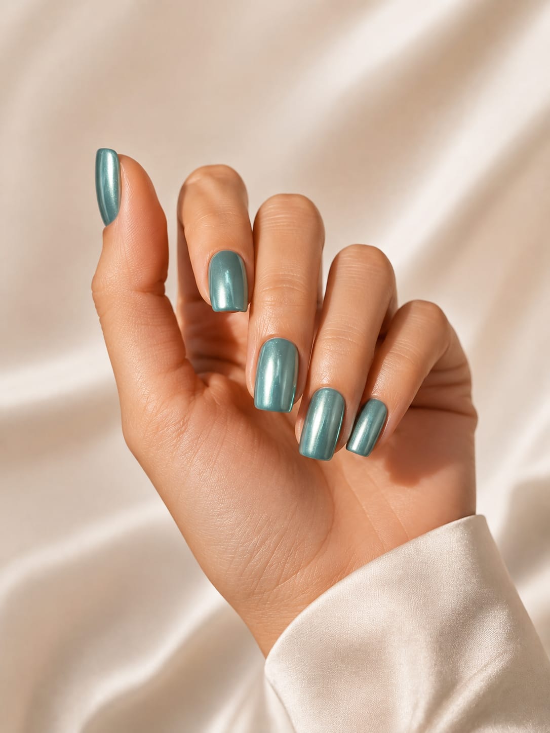 Shiny Metallic Sea-Green / Teal Press-On Nails Set