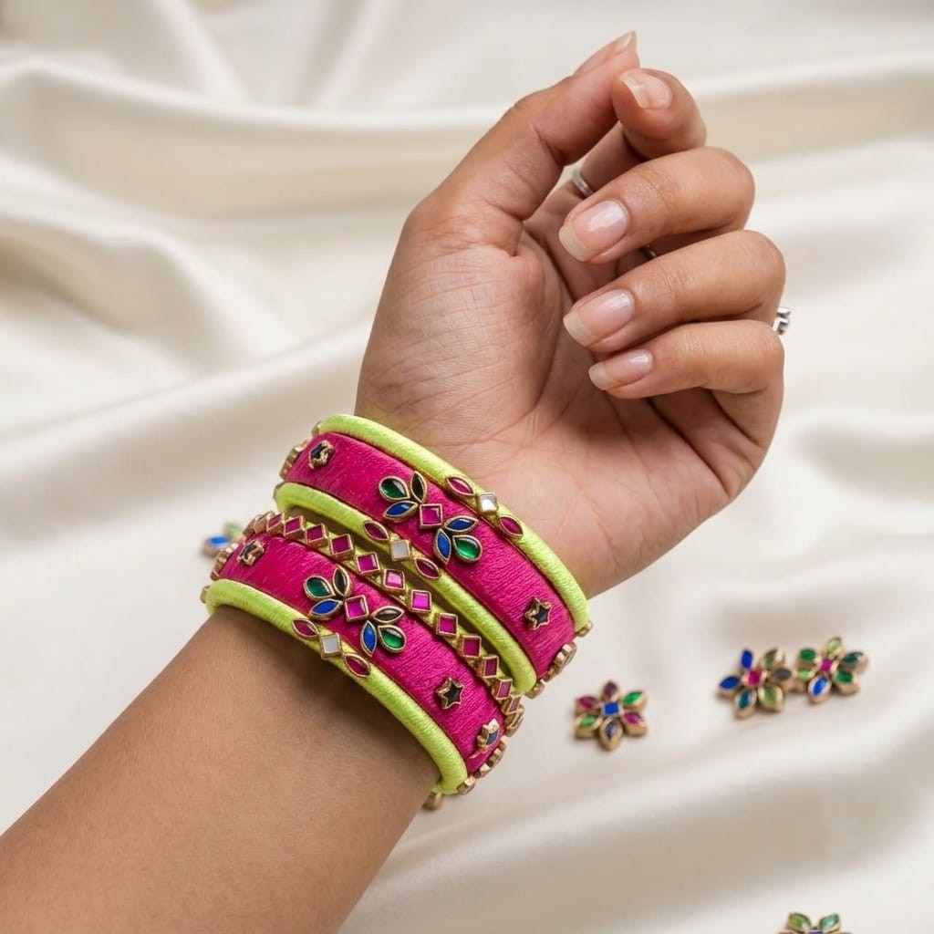Exclusive Silk Thread & Kundan Work Bangle Set