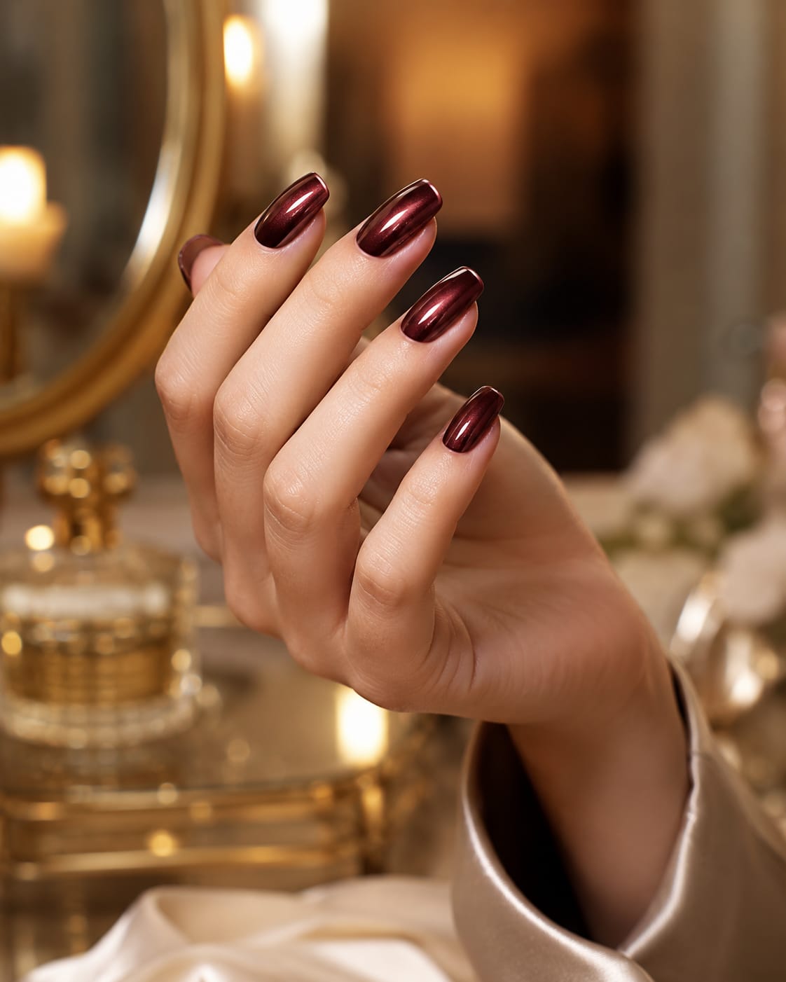 Metallic Glossy Maroon Burgundy Press-On Nails Set