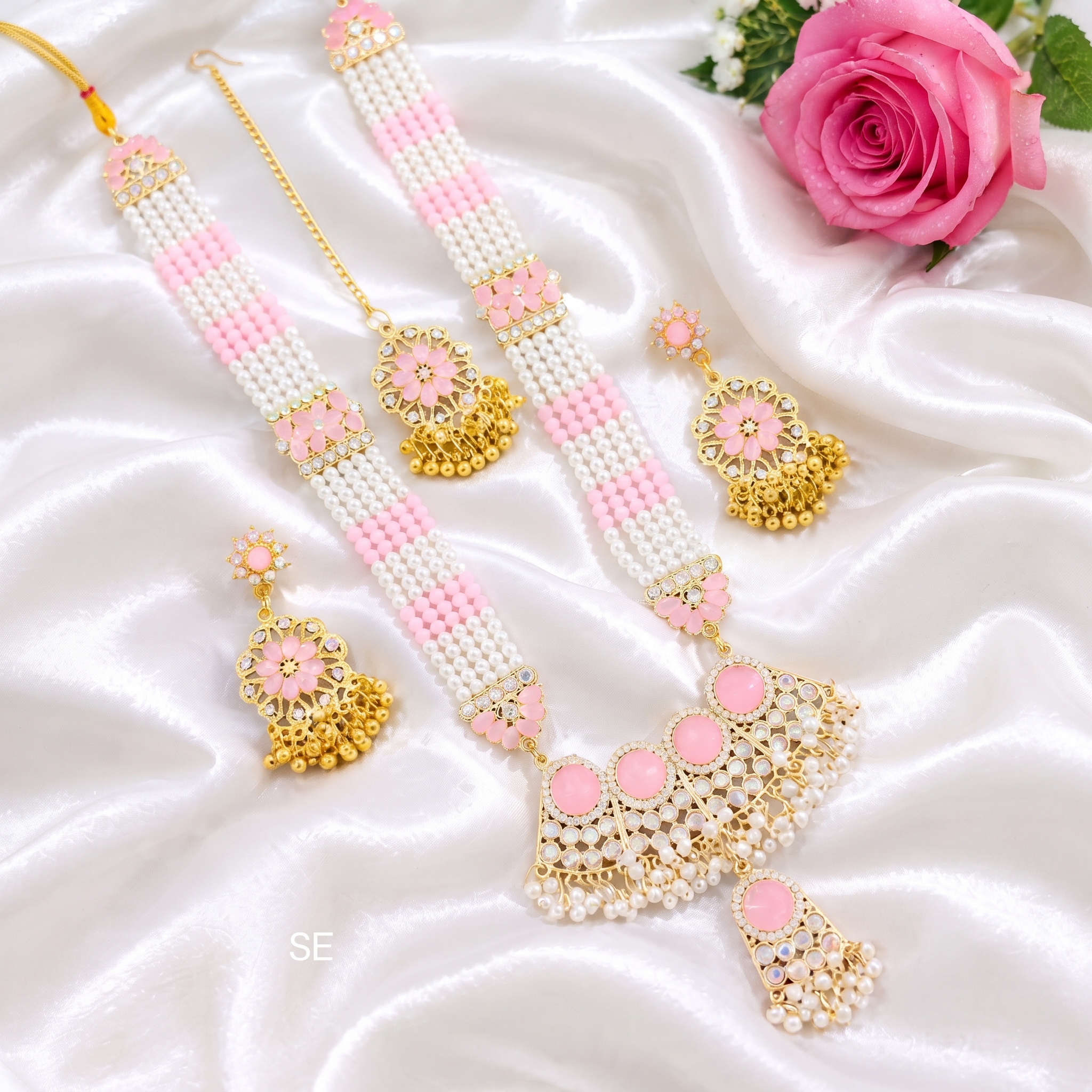 Premium Multicolor Meenakari & Pearl Long Rani Haar Jewelry Set with Earrings & Maang Tikka