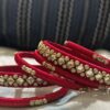 রেড সিল্ক থ্রেড ও কুন্দন চুড়ির সেট-Red Silk Thread & Kundan Bangle Set