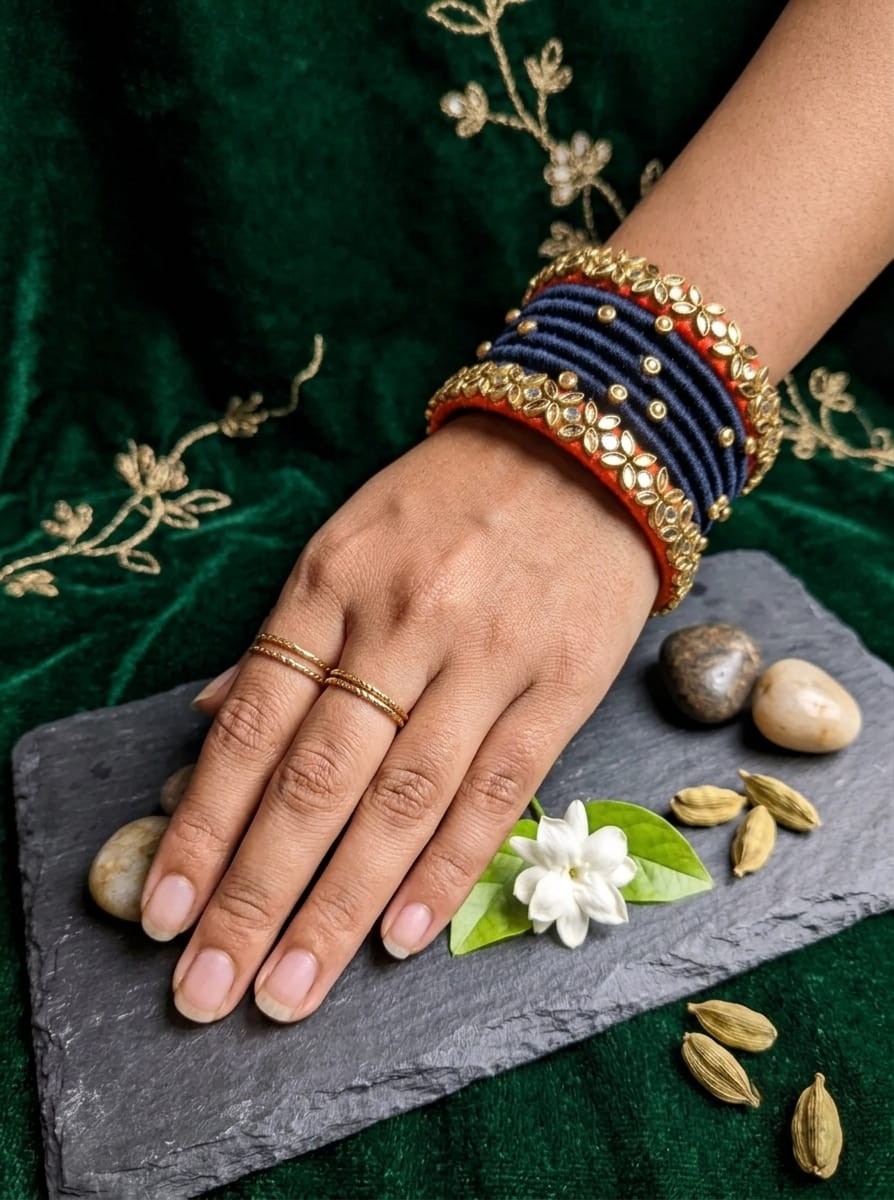 এক্সক্লুসিভ সিল্ক থ্রেড কুন্দন চুড়ি সেট (Premium Silk Thread Bangle Set) - Image 2