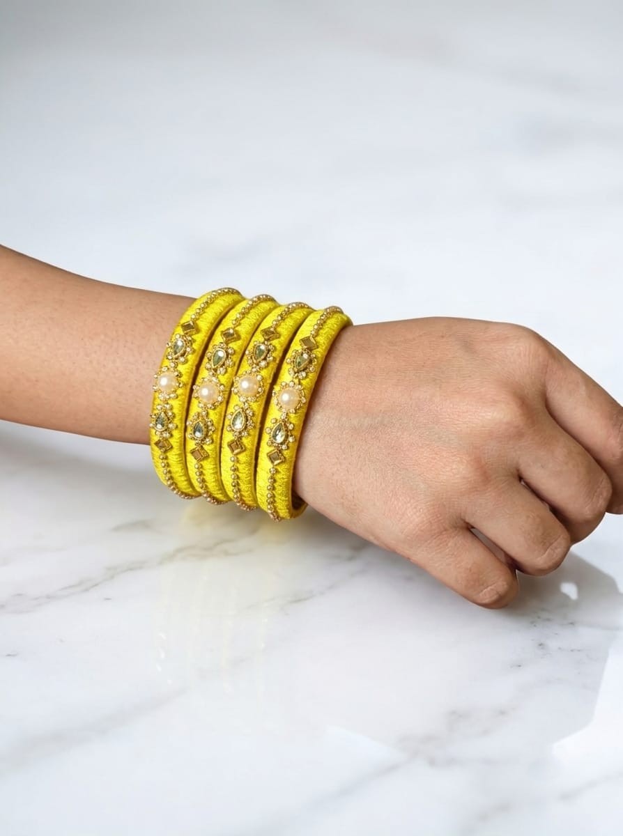রেশমি সুতার কারুকাজ করা চুড়ি-Handmade Silk Thread Bangles Set - Image 3