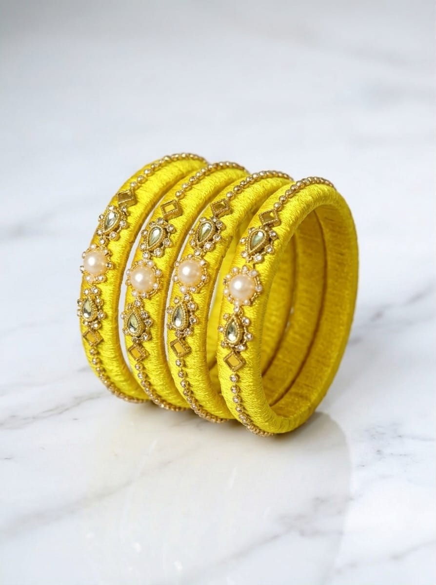 রেশমি সুতার কারুকাজ করা চুড়ি-Handmade Silk Thread Bangles Set - Image 2