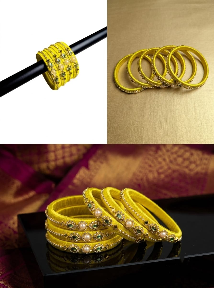রেশমি সুতার কারুকাজ করা চুড়ি-Handmade Silk Thread Bangles Set - Image 4