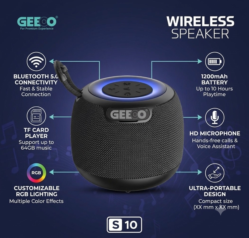 GEEOO S-10 Premium Wireless Speaker with RGB Light - Image 3