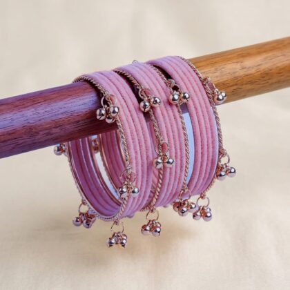 ভেলভেট ও রোজ গোল্ড ঝুমকা চুড়ি সেট -Velvet & Rose Gold Ghungroo Bangle Set