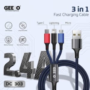 GEEOO DC 303 3-in-1 Fast Charging Cable (2.4A)