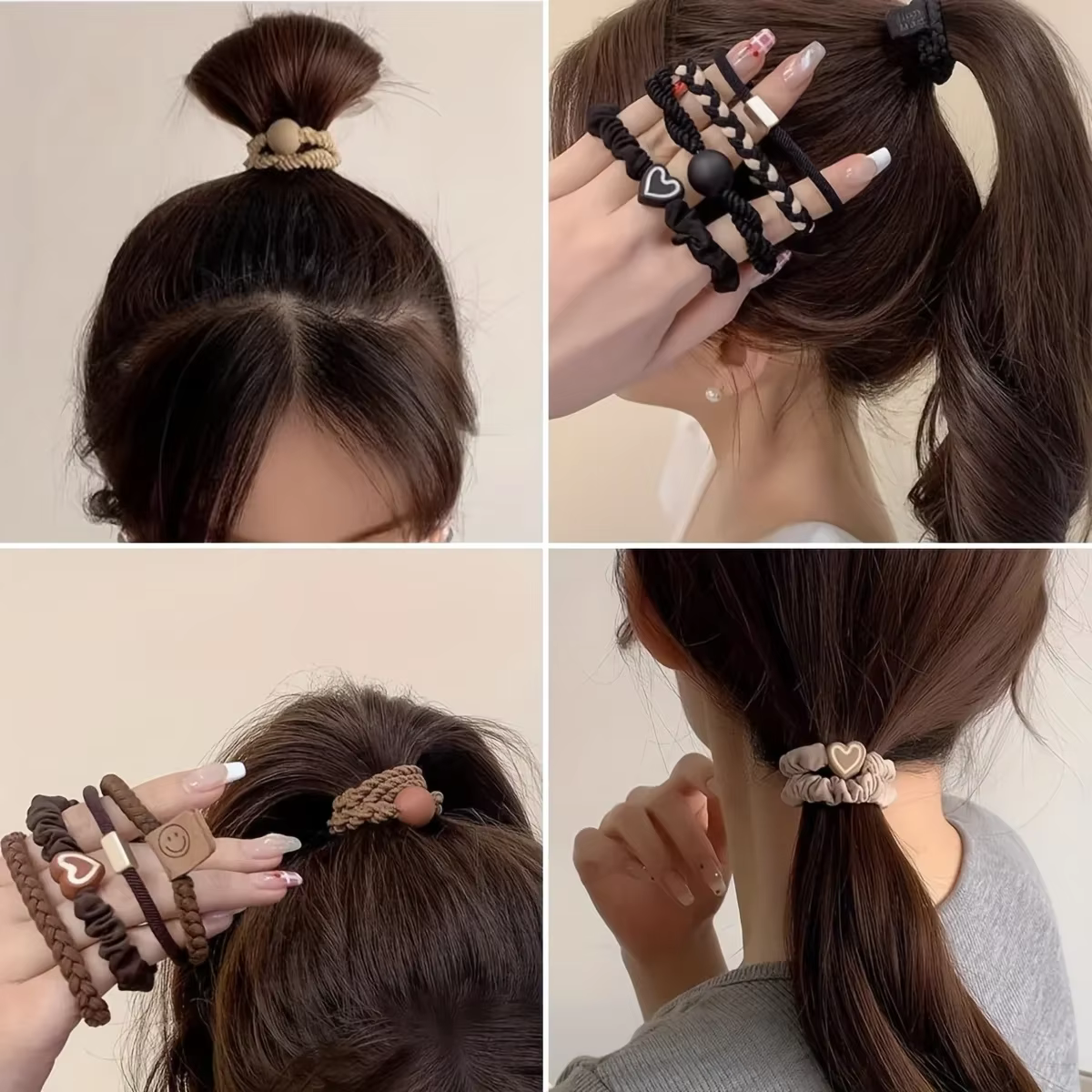 Women's Hair Ties Set - Cute Heart Charm & Bead Elastic Headbands for All Hair Types, for Ponytails and Workouts - Image 2