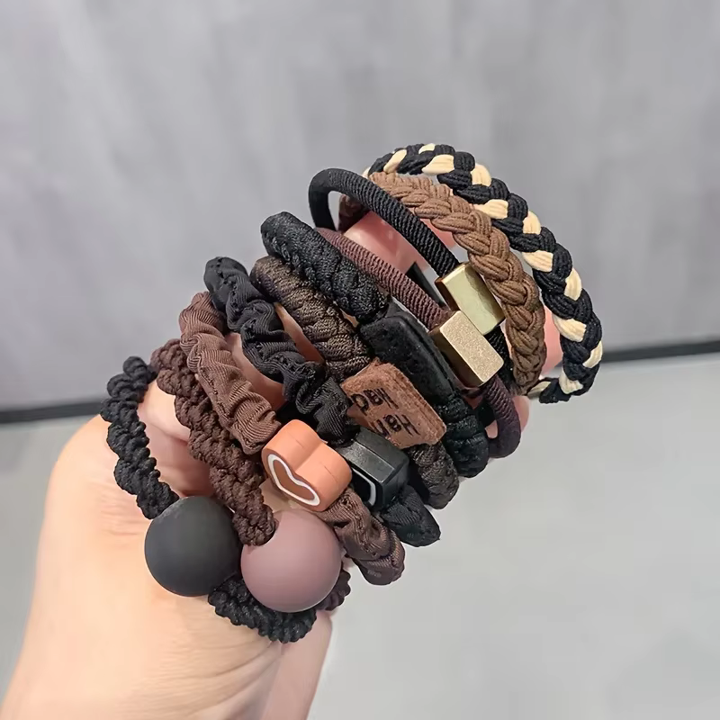 Women's Hair Ties Set - Cute Heart Charm & Bead Elastic Headbands for All Hair Types, for Ponytails and Workouts - Image 5