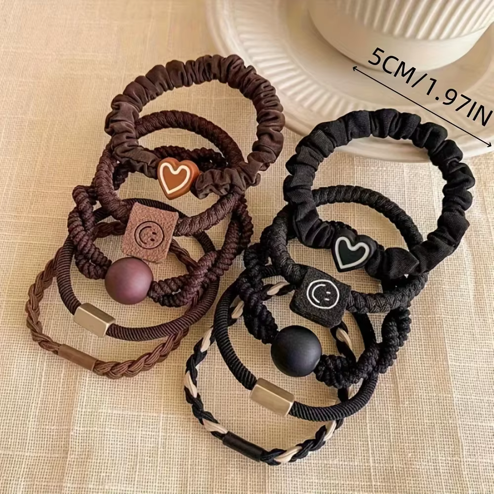 Women's Hair Ties Set - Cute Heart Charm & Bead Elastic Headbands for All Hair Types, for Ponytails and Workouts - Image 4