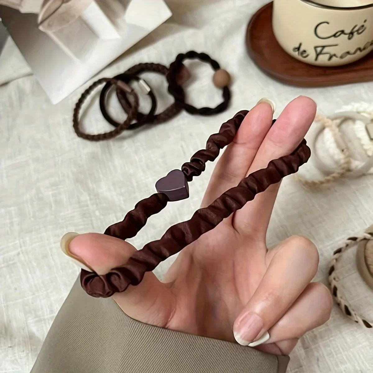 Women's Hair Ties Set - Cute Heart Charm & Bead Elastic Headbands for All Hair Types, for Ponytails and Workouts - Image 8