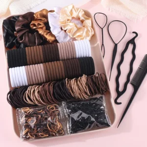 Women Dark Hair Decoration Part Set Elastic Seamless Ponytail Scrunchies Small Rubber Bands Fashion Hair Ties Headbands 1109pcs