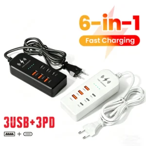 6 in 1 USB Charger PD Type C Fast Charging Wall Charger Multiport USB TypeC Hub Adapter EU/US Plug Quick Charger Expander Socket