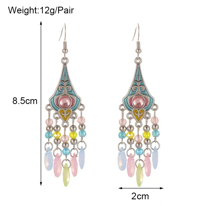 Vintage Elegant Crystal Water Drop Dangle Earrings for Women Ethnic Temperament Long Geometric Handmade Earring Female Jewelry - Image 3