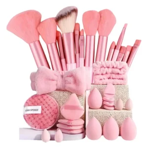 Makeup Tools Kit Professional Soft Fluffy Makeup Brush Set Foundation Blush Eyebrow Shadow With Headband Wristband Pink 33Pcs