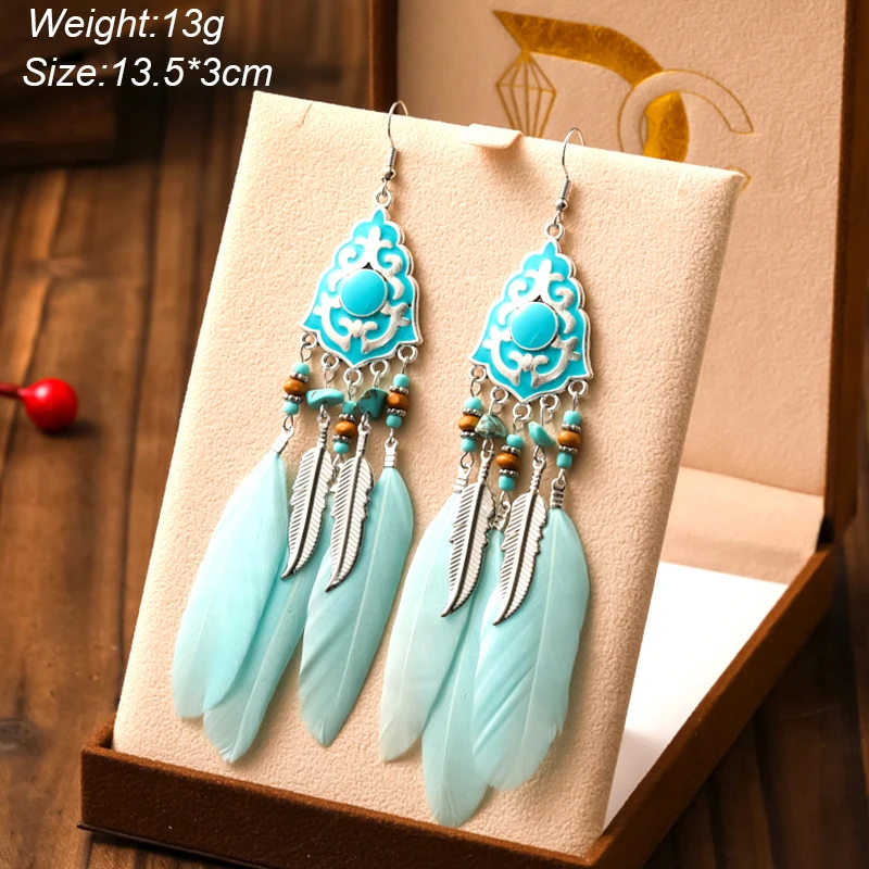Water Drop Feather Earrings for Women Long Crystal Rhinestone Drop Oil Dangle Earring Jewelry - Image 8