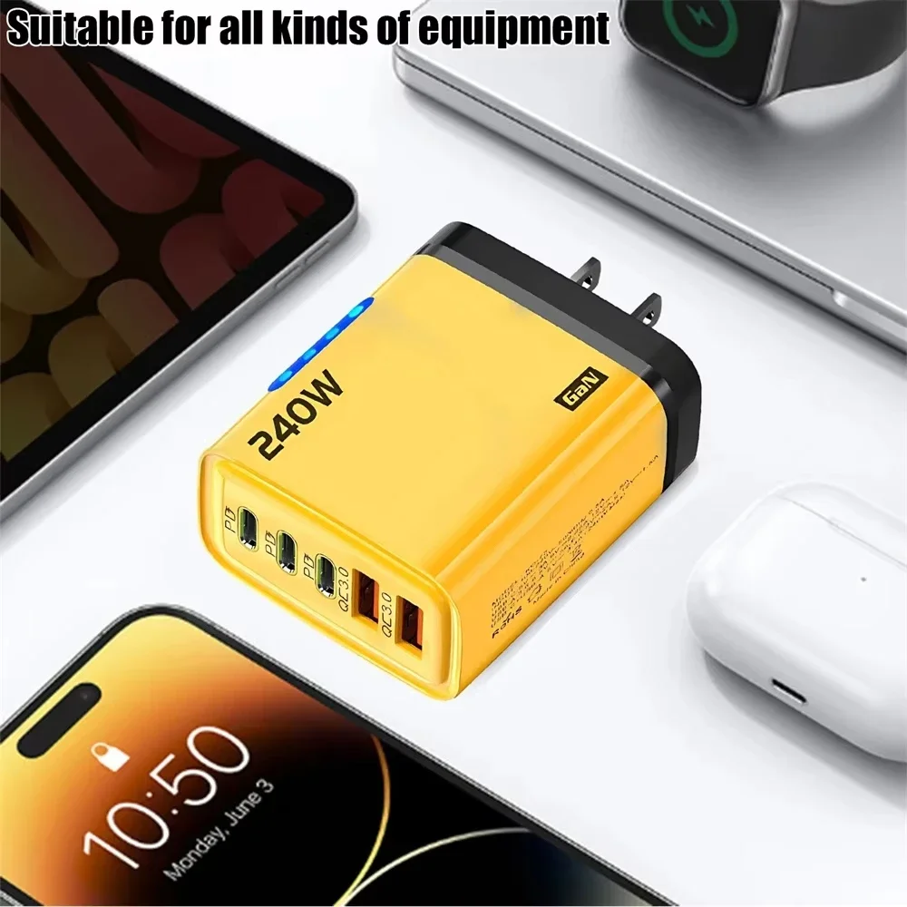 240w Gan Fast Charger With Led Light 5 In 1 2usb+3type-C Multi Port Phone Charger For Iphone15-17Series Samsung Huawei Xiaomi 15 - Image 5