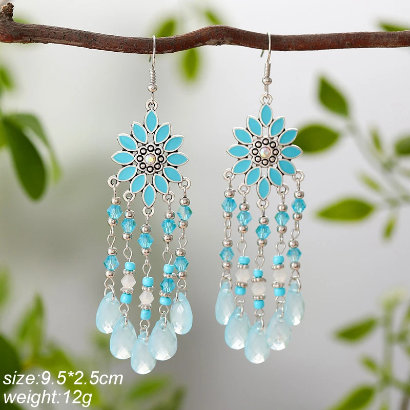 Water Drop Feather Earrings for Women Long Crystal Rhinestone Drop Oil Dangle Earring Jewelry - Image 3