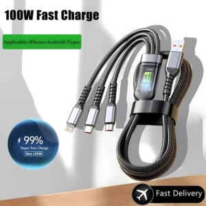 USB Universal 3 in 1 Charging Cord Adapter with Type-C Micro 100W Fast Charging Cable Multi Charger Cable Nylon Braided Multiple