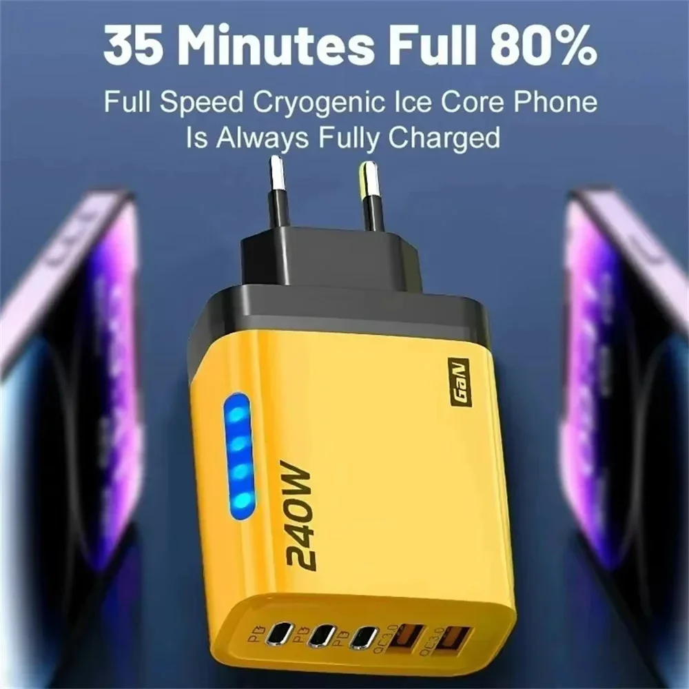 240w Gan Fast Charger With Led Light 5 In 1 2usb+3type-C Multi Port Phone Charger For Iphone15-17Series Samsung Huawei Xiaomi 15 - Image 3