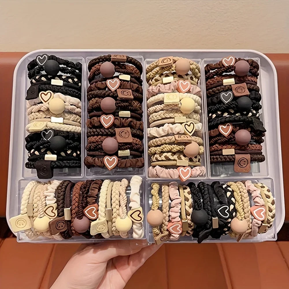 Women's Hair Ties Set - Cute Heart Charm & Bead Elastic Headbands for All Hair Types, for Ponytails and Workouts