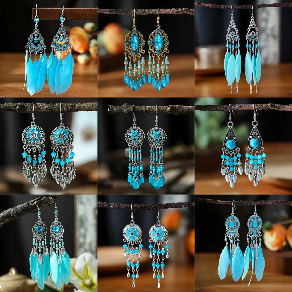Water Drop Feather Earrings for Women Long Crystal Rhinestone Drop Oil Dangle Earring Jewelry