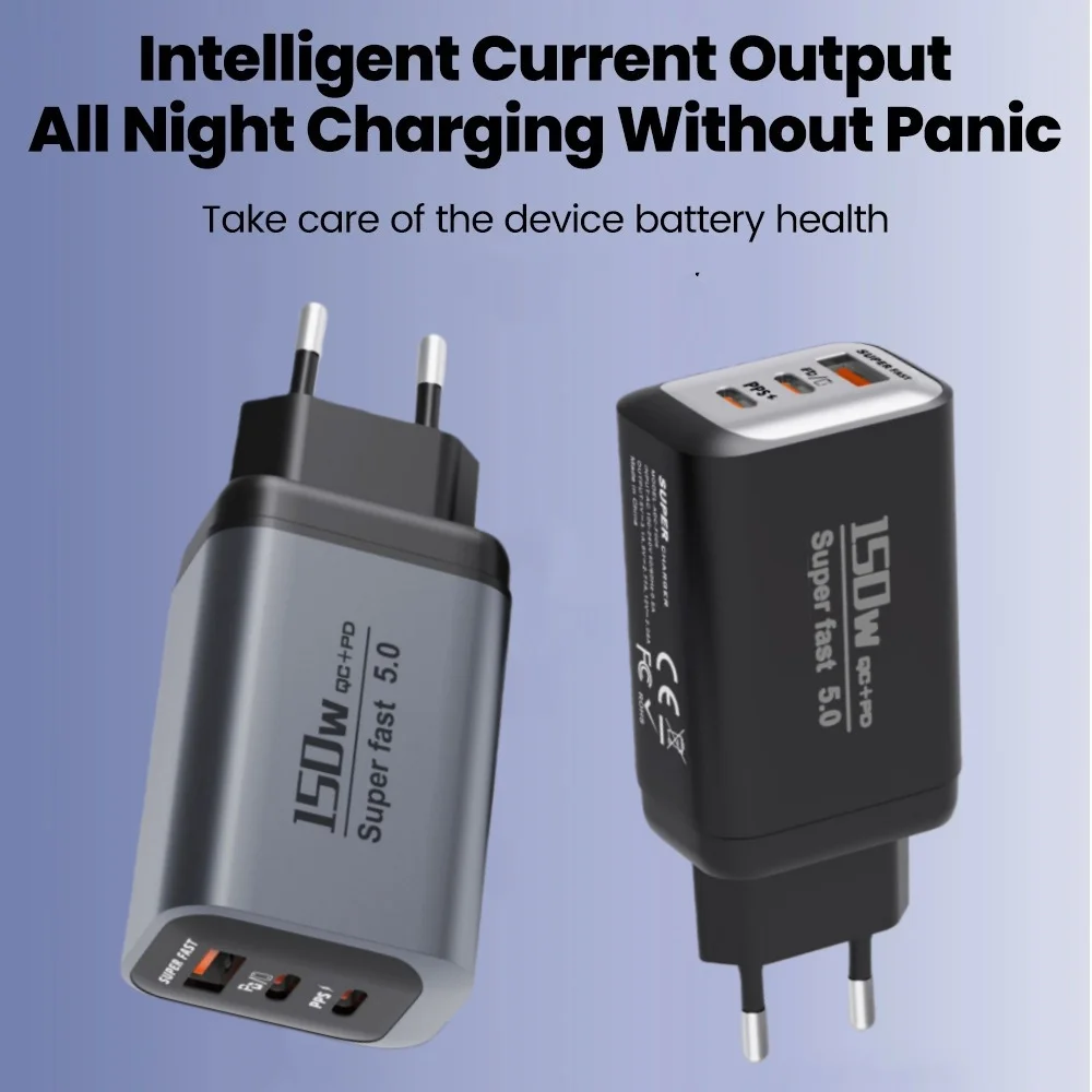 150W Charger USB QC3.0 Fast Charging Mobile Phone Charger Travel Adapter For iPhone 17 Samsung Xiaomi EU/UK/US Plug USB Type C - Image 3